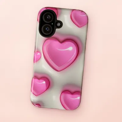 Handyhülle „Rosa 3D-Herzen“